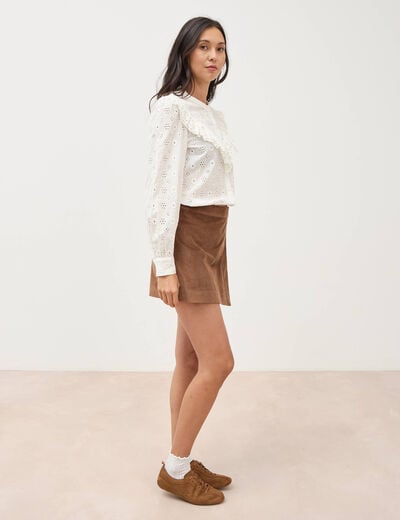 Chemise en coton avec dentelle ecru femme