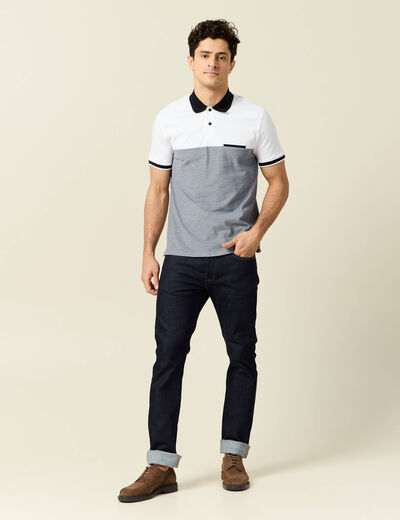 Polo cintr&eacute; manches courtes bleu marine homme