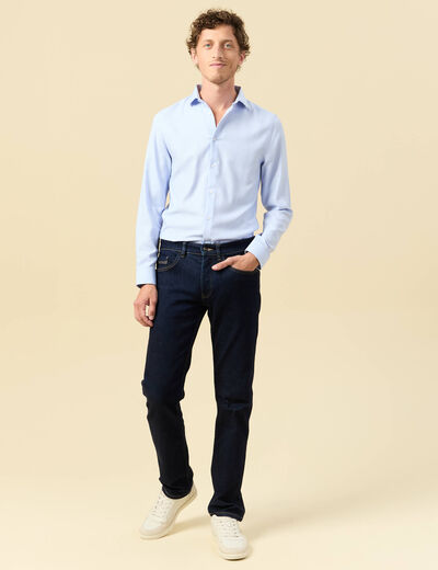 Chemise cintr&eacute;e manches longues bleu ciel homme