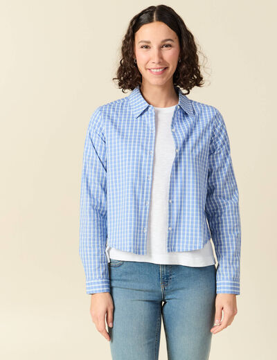 Chemise droite courte en coton bleu clair femme