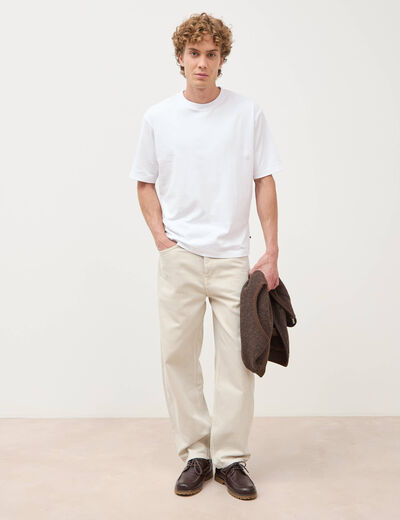 Jeans large longueur 32 en coton denim beige homme