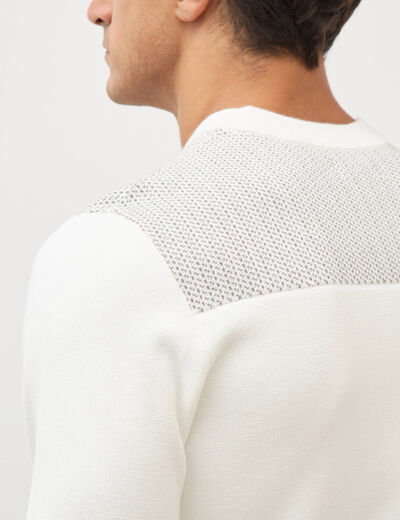 Pull droit fin col rond manches longues ecru homme