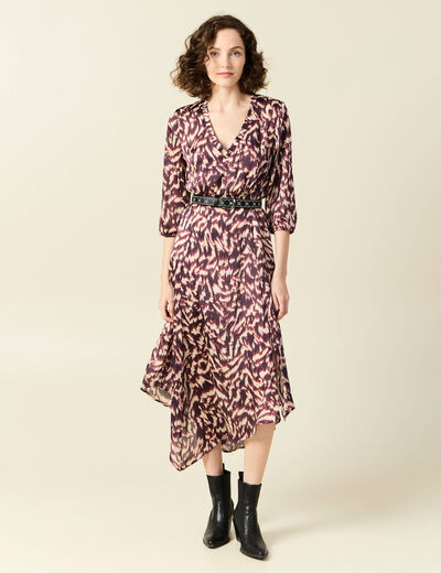 Robe longue évasée fluide marron femme