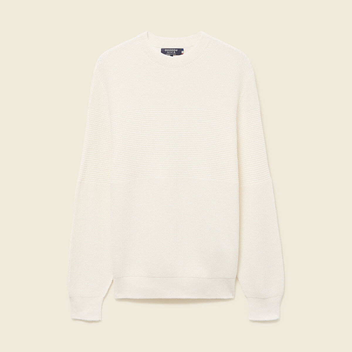 Pull col rond manches longues en coton ecru homme