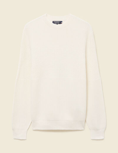 Pull col rond manches longues en coton ecru homme
