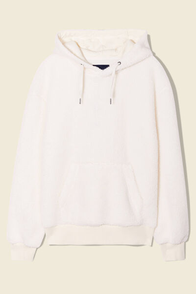 Sweat à capuche laine mouton ecru homme