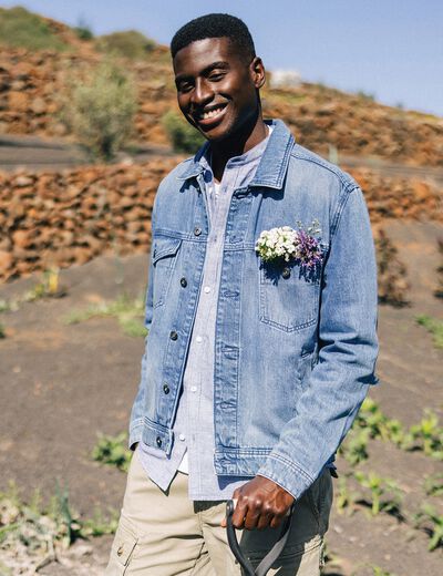 Veste droite en jean denim double stone homme