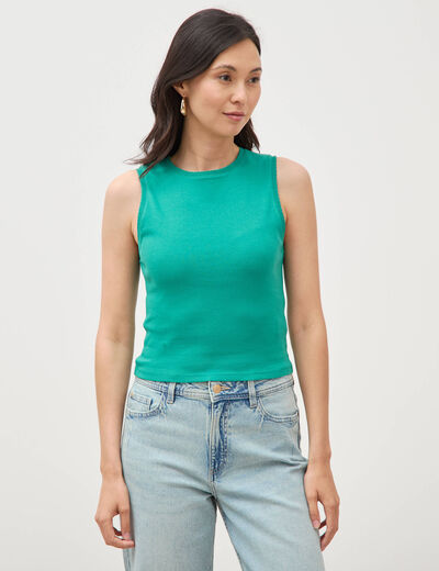 D&eacute;bardeur ajust&eacute; col rond en coton vert femme