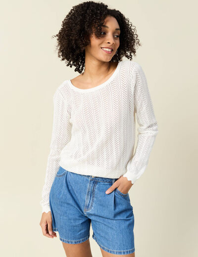 Gilet dos devant ajouré ecru femme