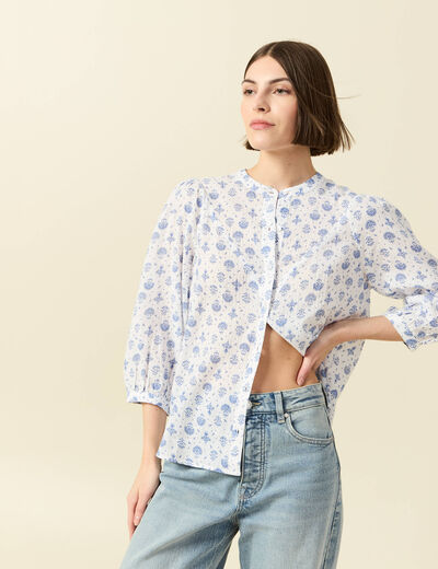 Chemise &agrave; manches longues bleu femme