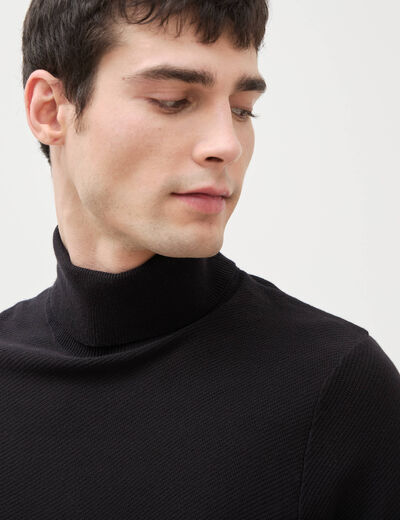 Pull fin col montant manches longues noir homme