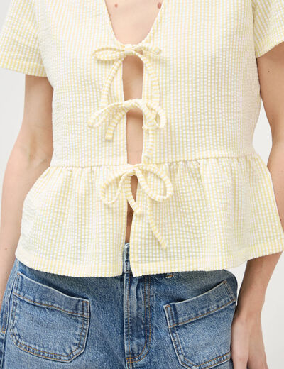 Blouse manches courtes jaune pastel femme