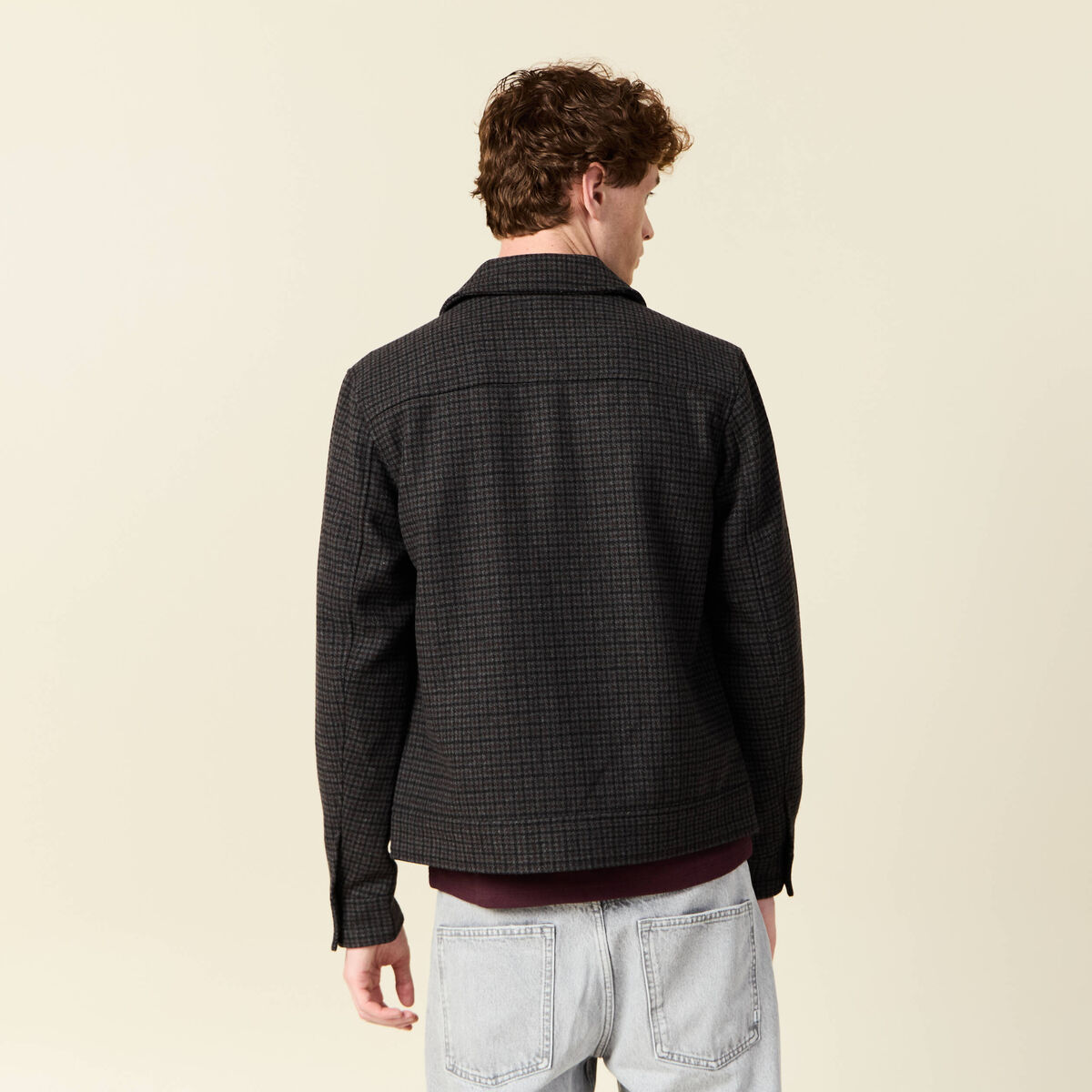 Veste oversize courte col classique gris fonc&eacute; homme