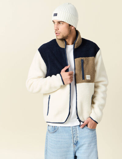 Sweat zippé col montant ecru homme