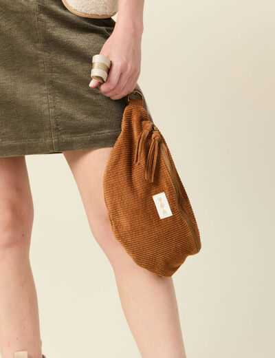 Sac banane velours côtelé marron femme