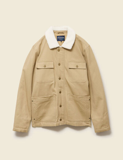 Blouson boutonn&eacute; col aviateur beige homme