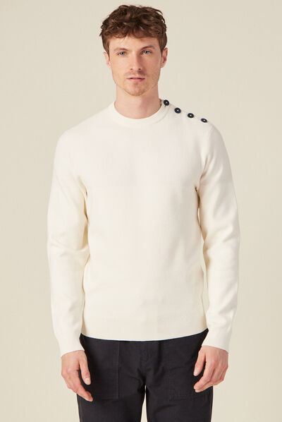 Pull manches longues à boutons ecru homme