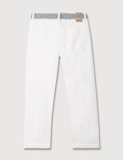 Jeans boyfriend ceintur&eacute; denim blanc femme