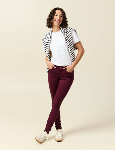 Pantalon skinny push-up taille standard prune femme