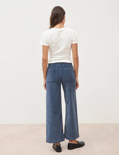 Pantalon large taille haute en velours gris femme