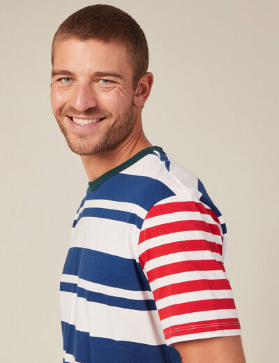 T-shirt ray&eacute; col rond manches courtes ecru homme