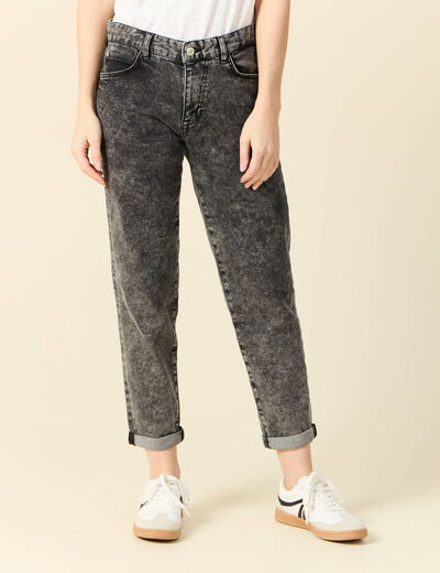 Jeans girlfriend 5 poches denim snow gris femme