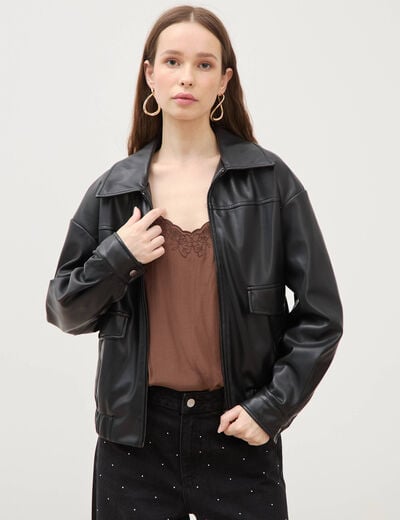Blouson oversize manches longues noir femme