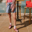 Short taille haute en jeans denim bleach femme