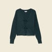 Gilet col V manches longues n&oelig;uds vert fonc&eacute; femme