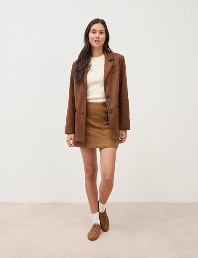 Pull cintr&eacute; col rond manches longues creme femme