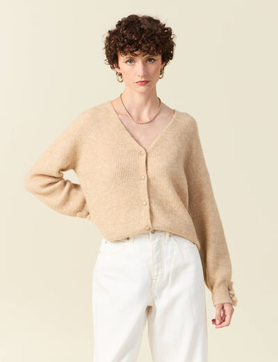 Gilet manches longues volants marron clair femme
