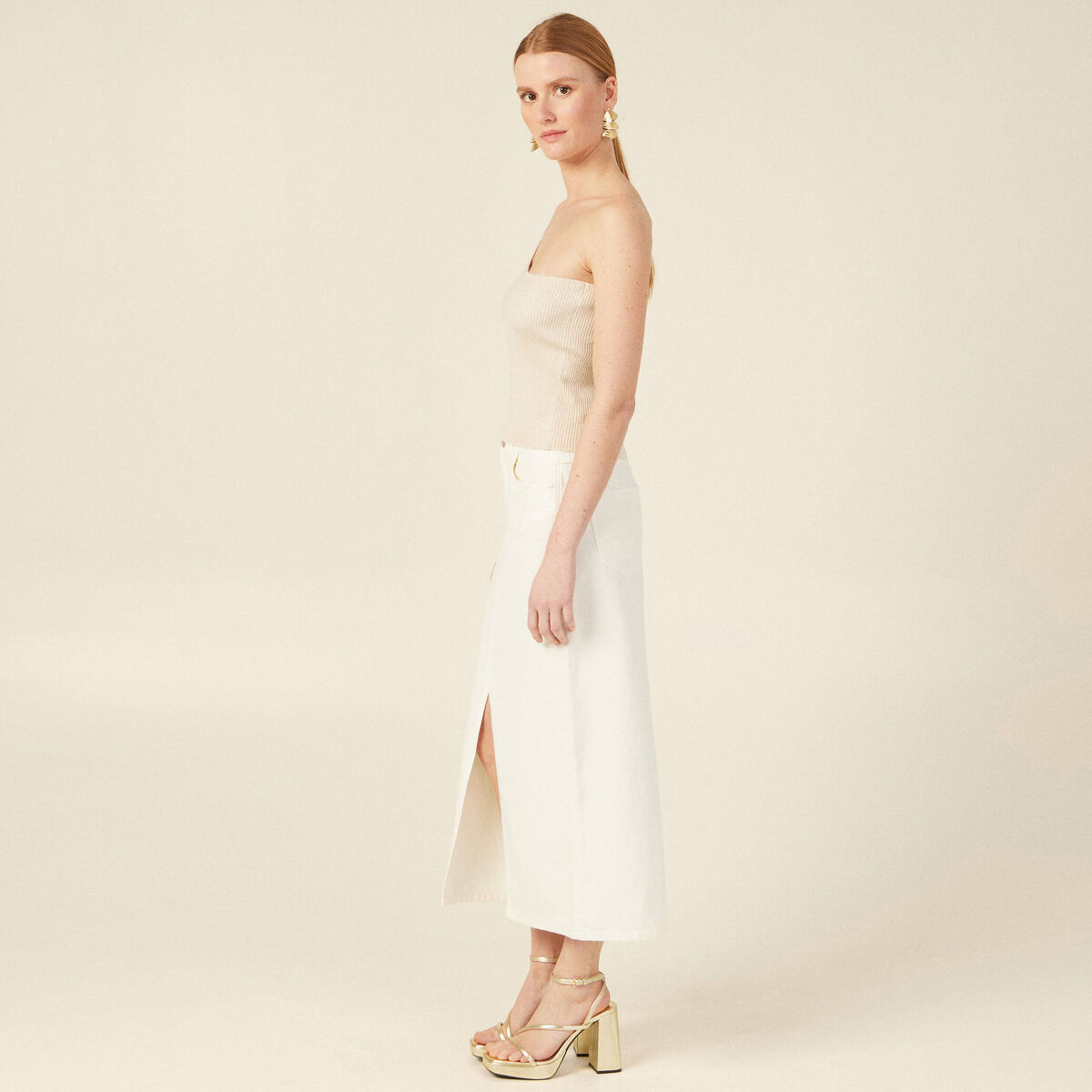 Pull asymétrique creme femme