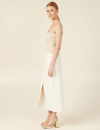 Pull asymétrique creme femme