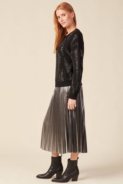 Pull éco-responsable sequins noir femme