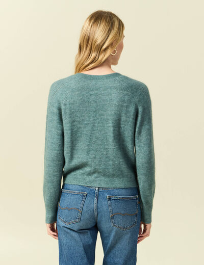 Gilet ajour&eacute; col V manches longues vert femme