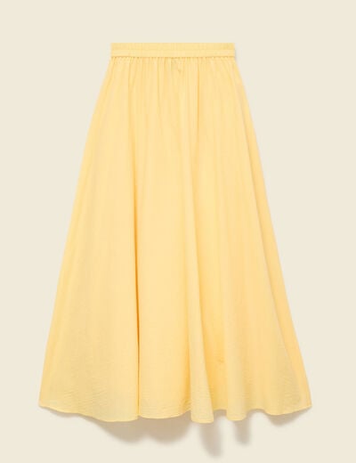 Jupe longue &eacute;vas&eacute;e en coton doubl&eacute;e jaune clair femme