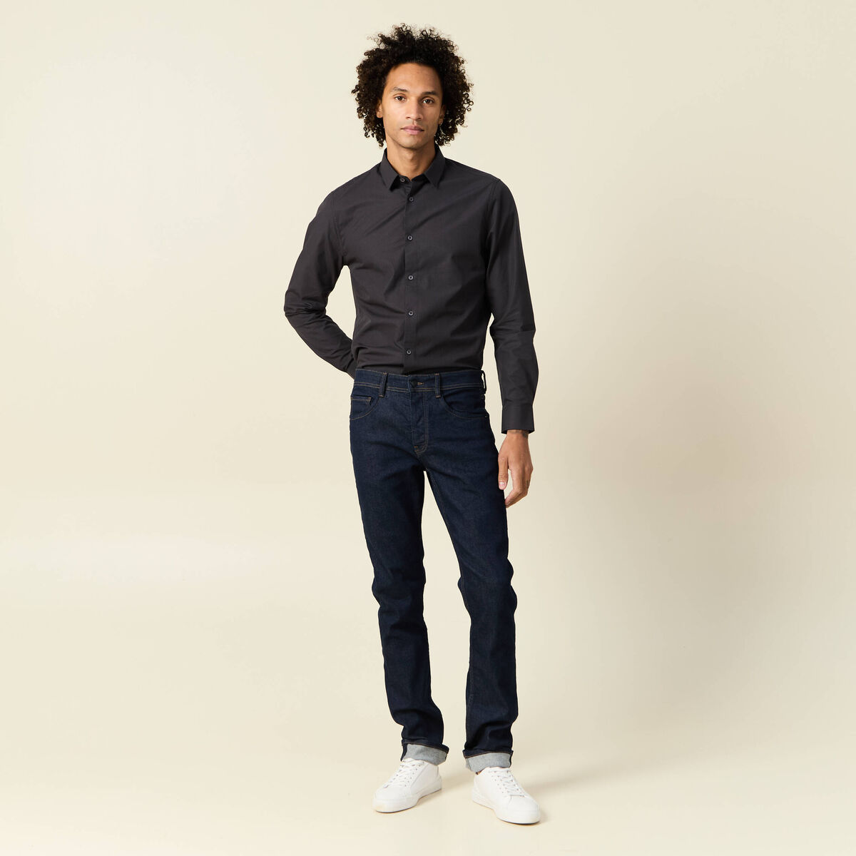 Chemise manches longues gris fonc&eacute; homme