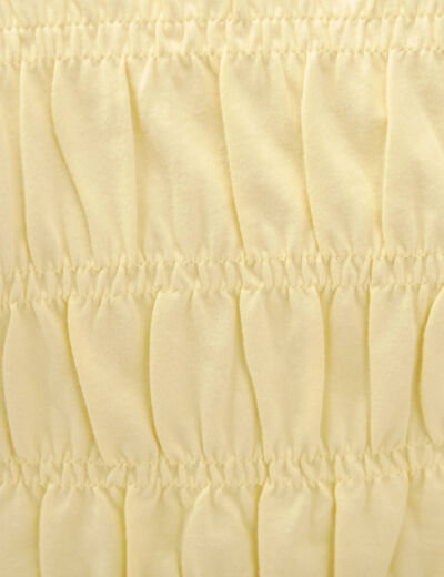 T-shirt fronc&eacute; col rond manches courtes jaune pastel femme
