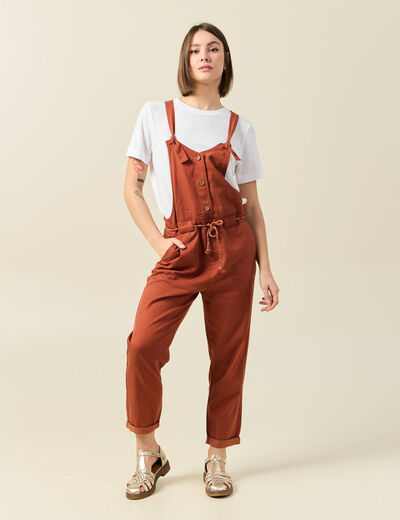 Salopette fluide boutonnée rouge foncé femme