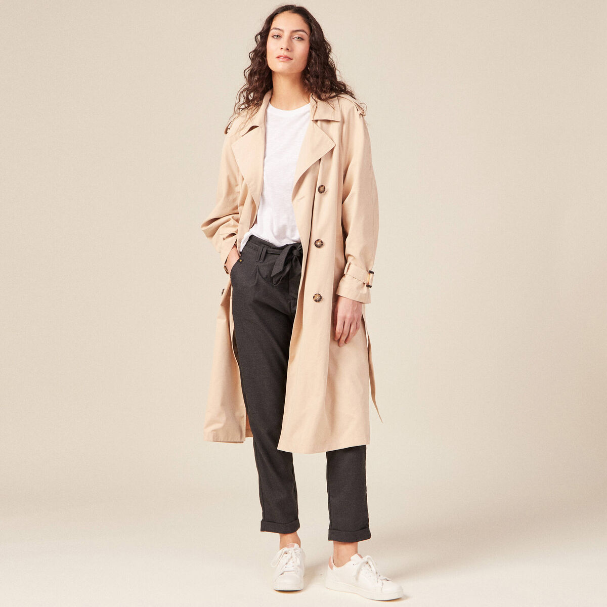 Pantalon paperbag gris femme