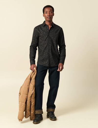 Chemise manches longues en coton noir homme