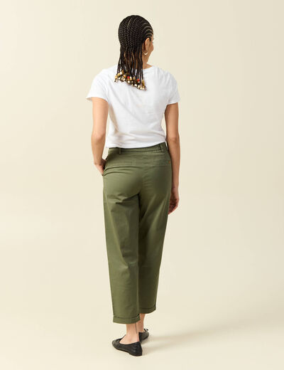 Pantalon taille haute fluide vert kaki femme