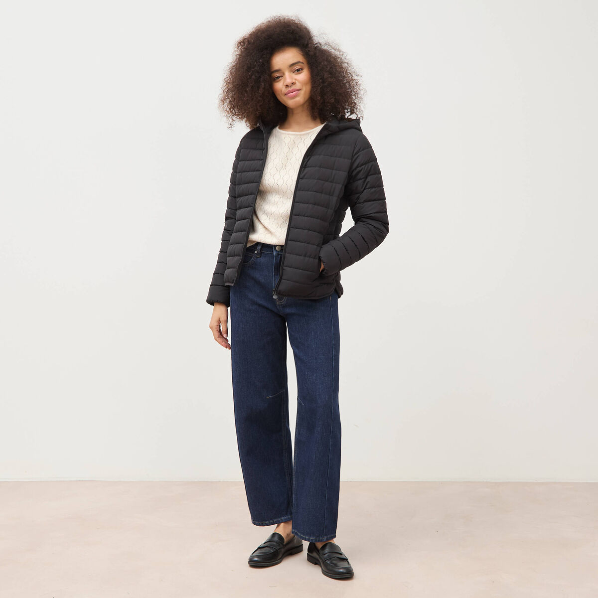 Pull oversize col v manches longues creme femme
