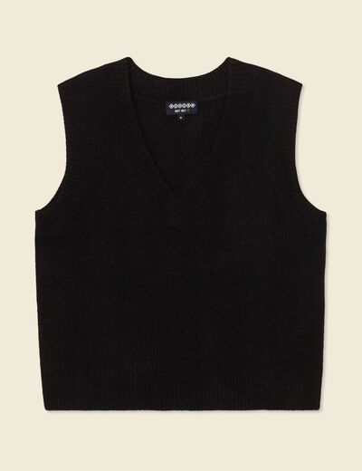 Pull sans manches col en V noir femme
