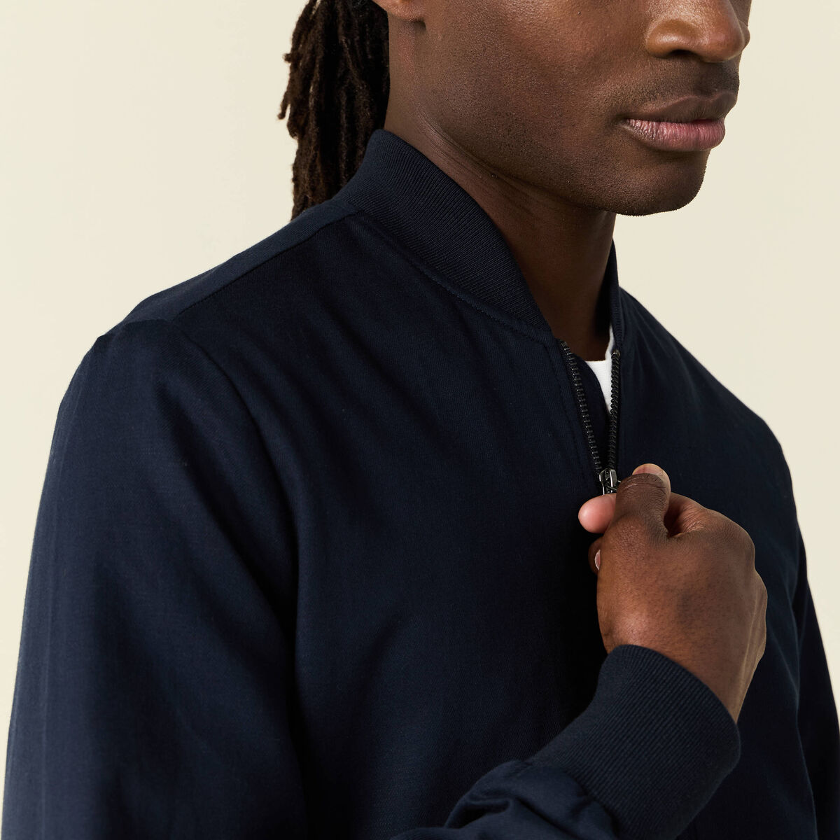 Blouson zippé col teddy bleu marine homme