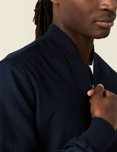 Blouson zippé col teddy bleu marine homme