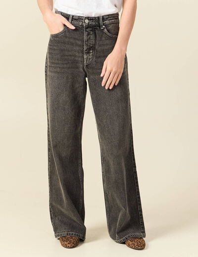 Jeans large taille haute denim snow gris femme