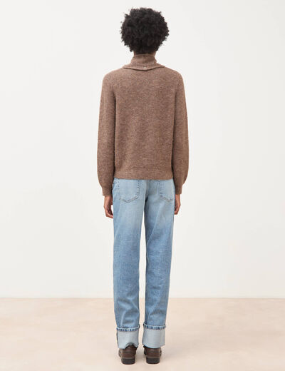 Pull droit col rond manches longues marron femme