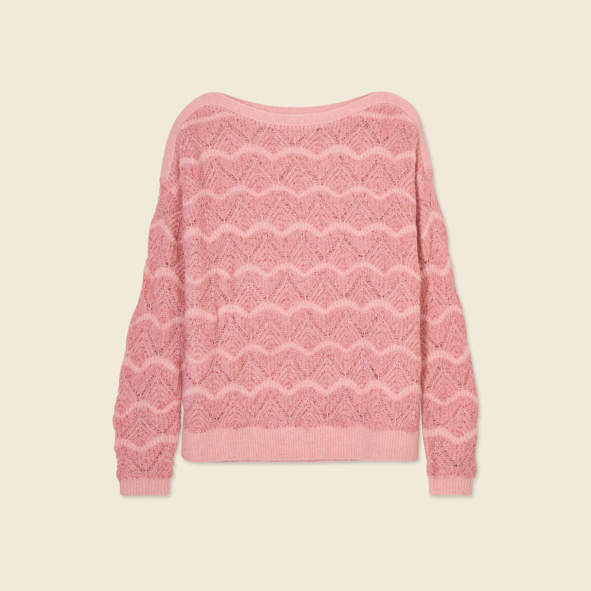Pull manches longues ajouré rose saumon femme