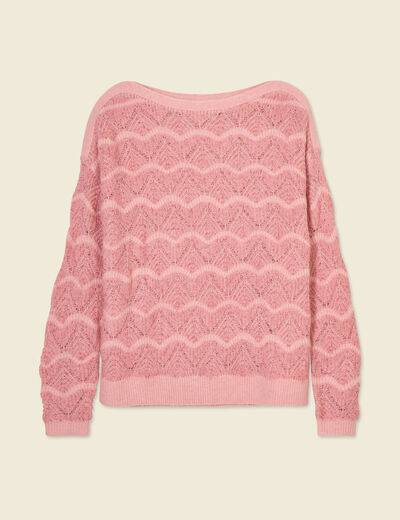 Pull manches longues ajouré rose saumon femme